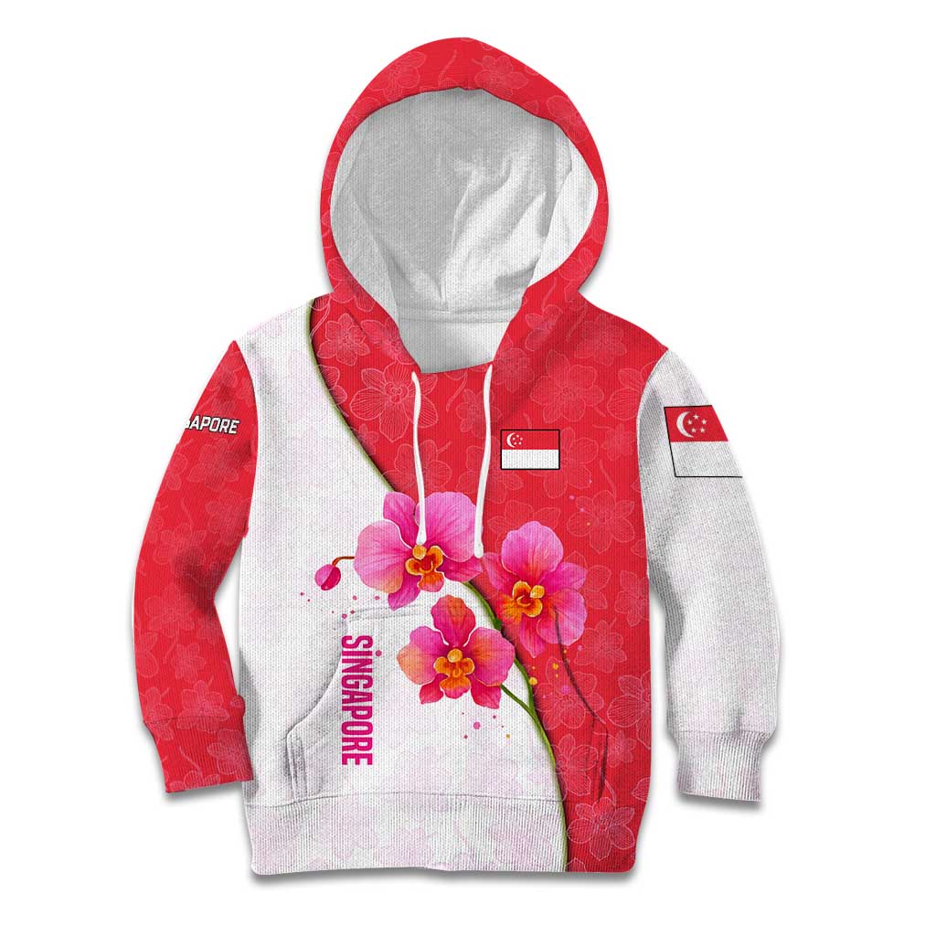 Singapore Kid Hoodie with Orchid Flower Design and National Flag Motif