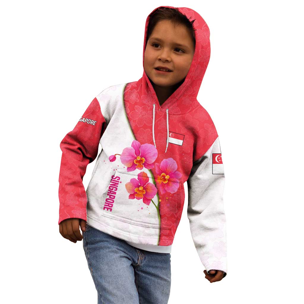 Singapore Kid Hoodie with Orchid Flower Design and National Flag Motif