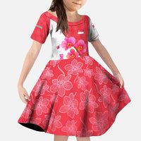 Singapore Kid Short Sleeve Dress with Orchid Flower Design and National Flag Motif