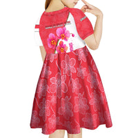 Singapore Kid Short Sleeve Dress with Orchid Flower Design and National Flag Motif