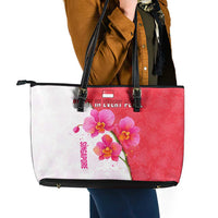 Singapore Leather Tote Bag with Orchid Flower Design and National Flag Motif