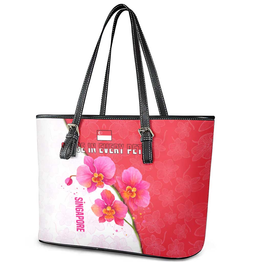 Singapore Leather Tote Bag with Orchid Flower Design and National Flag Motif