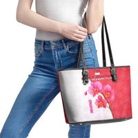 Singapore Leather Tote Bag with Orchid Flower Design and National Flag Motif