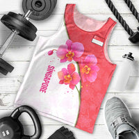 Singapore Men Tank Top with Orchid Flower Design and National Flag Motif