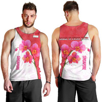 Singapore Men Tank Top with Orchid Flower Design and National Flag Motif
