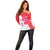 Singapore Off Shoulder Sweater with Orchid Flower Design and National Flag Motif
