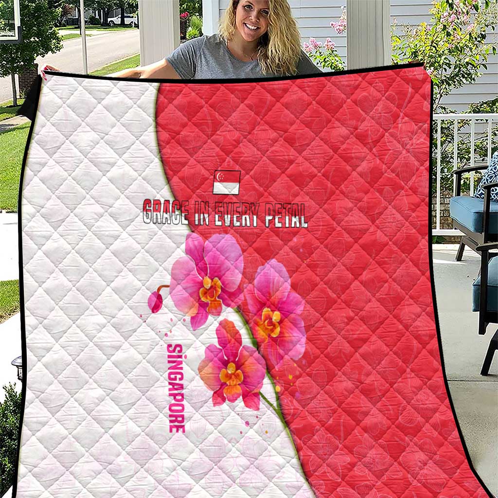 Singapore Quilt with Orchid Flower Design and National Flag Motif
