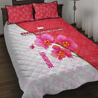 Singapore Quilt Bed Set with Orchid Flower Design and National Flag Motif