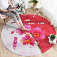 Singapore Round Carpet with Orchid Flower Design and National Flag Motif