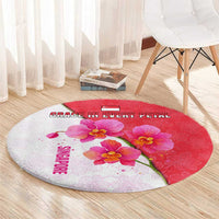 Singapore Round Carpet with Orchid Flower Design and National Flag Motif