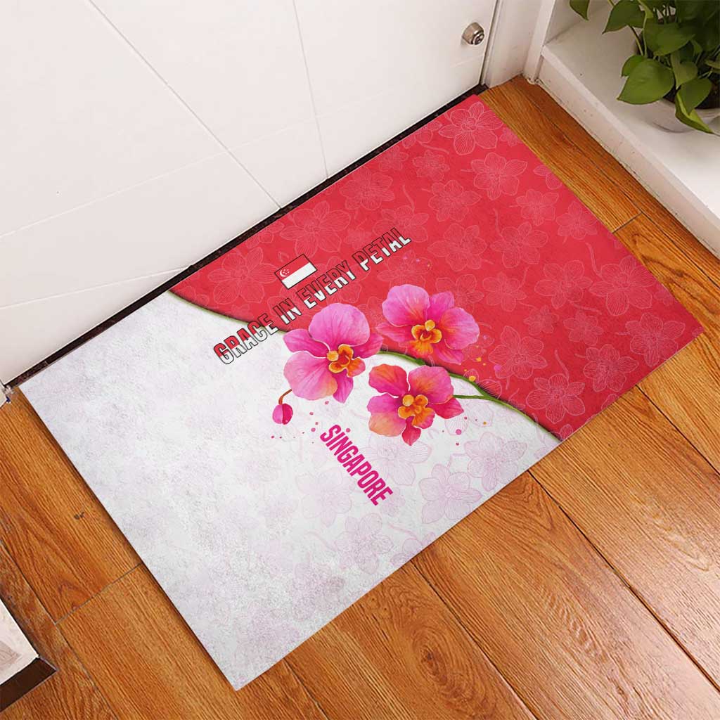 Singapore Rubber Doormat with Orchid Flower Design and National Flag Motif