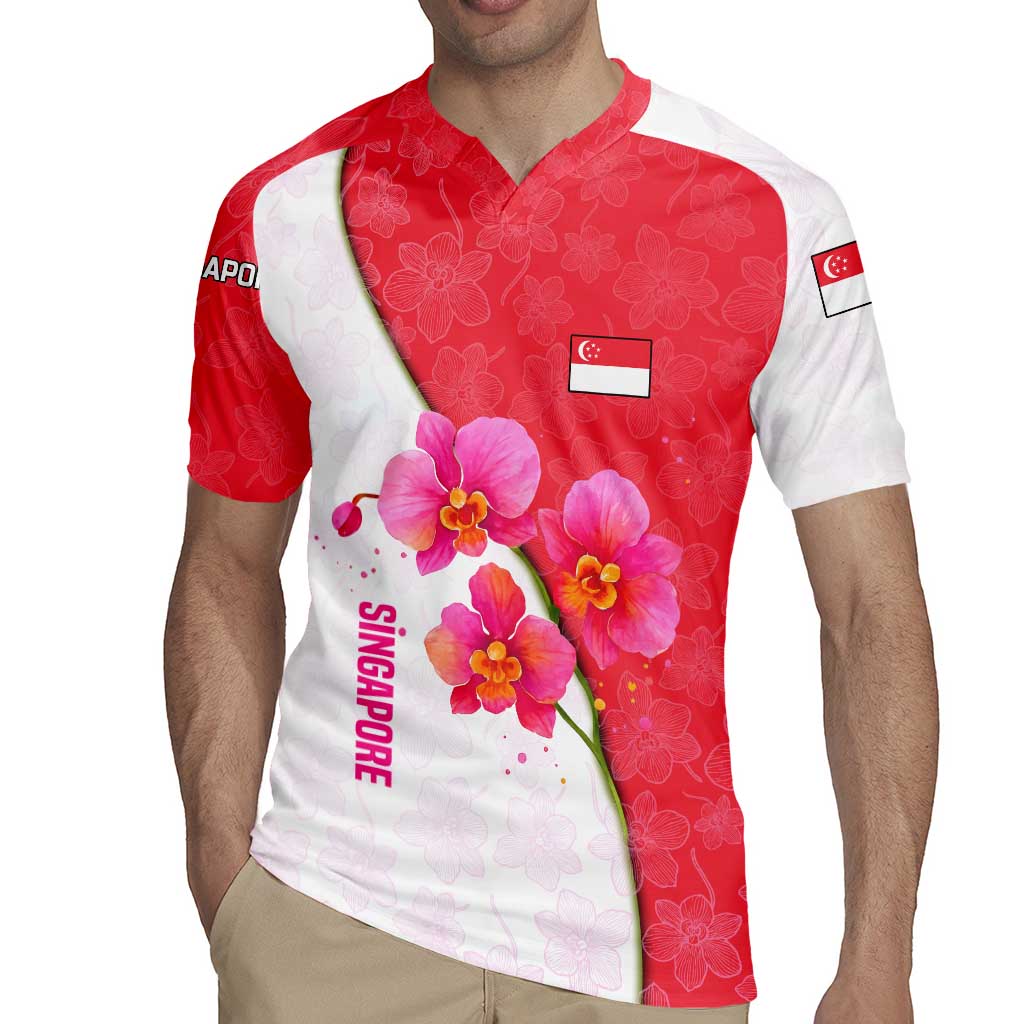 Singapore Rugby Jersey with Orchid Flower Design and National Flag Motif