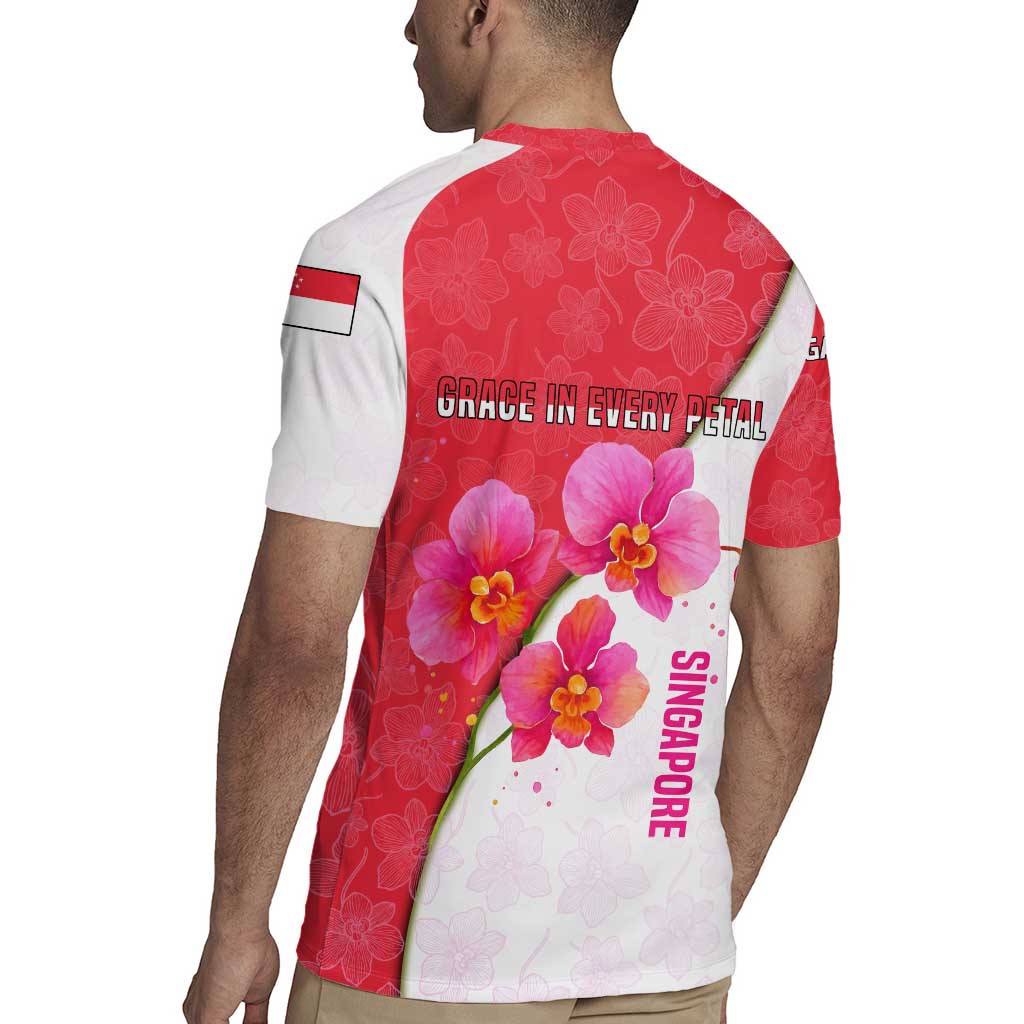 Singapore Rugby Jersey with Orchid Flower Design and National Flag Motif