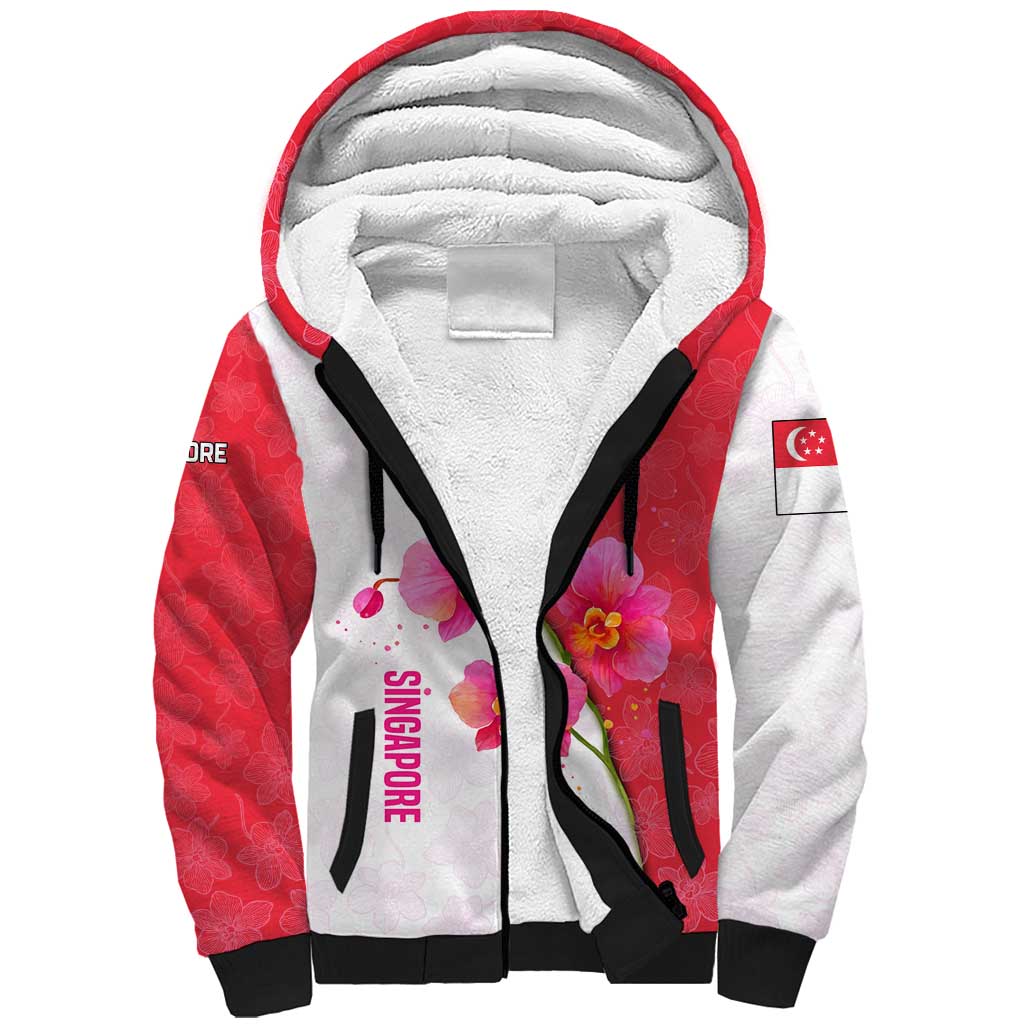 Singapore Sherpa Hoodie with Orchid Flower Design and National Flag Motif