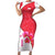 Singapore Short Sleeve Bodycon Dress with Orchid Flower Design and National Flag Motif