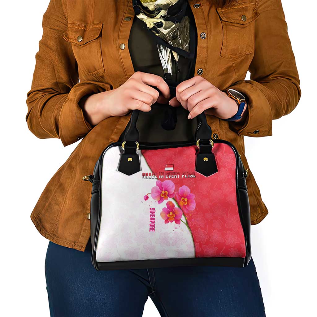 Singapore Shoulder Handbag with Orchid Flower Design and National Flag Motif