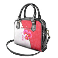 Singapore Shoulder Handbag with Orchid Flower Design and National Flag Motif