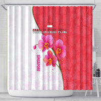 Singapore Shower Curtain with Orchid Flower Design and National Flag Motif
