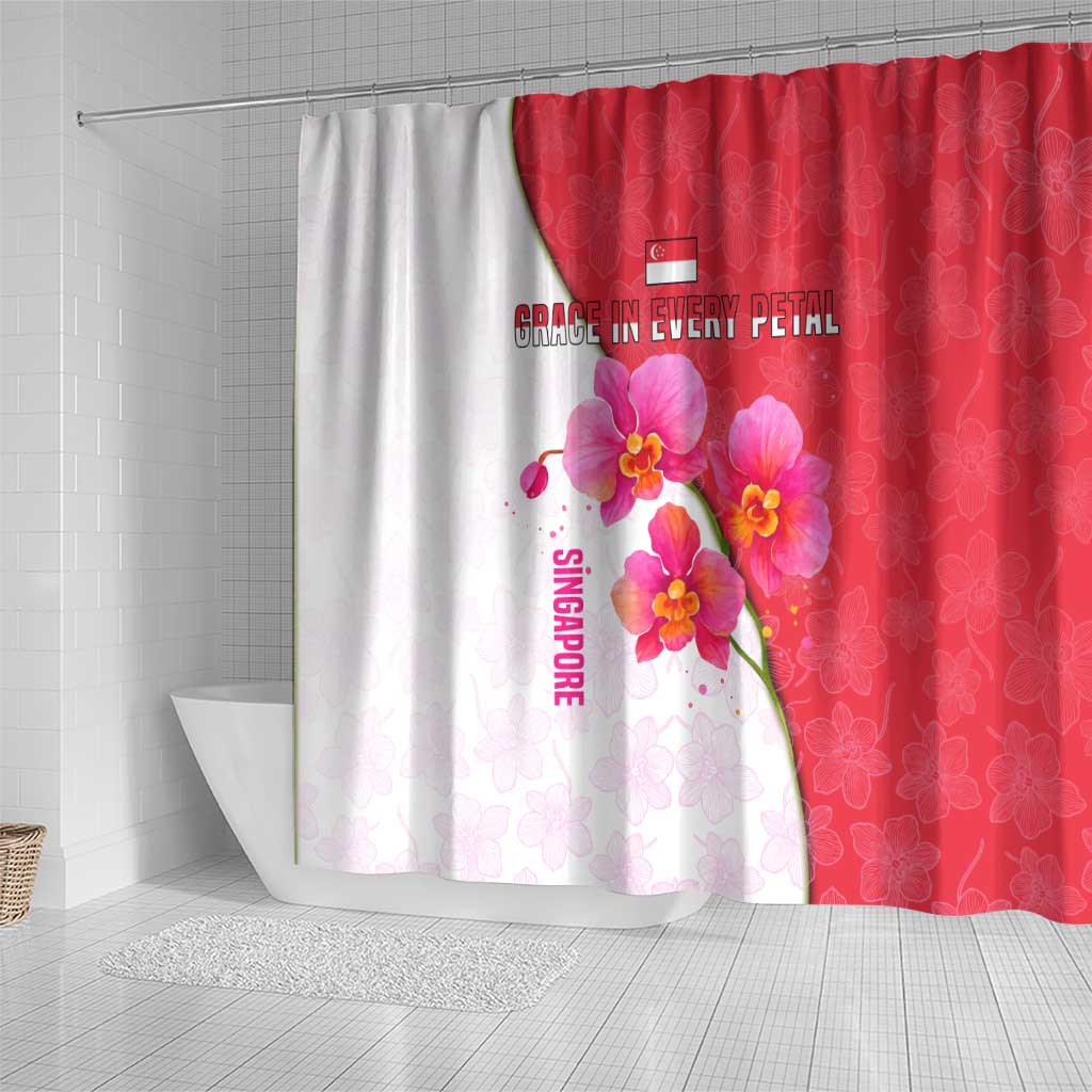 Singapore Shower Curtain with Orchid Flower Design and National Flag Motif