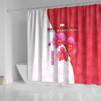 Singapore Shower Curtain with Orchid Flower Design and National Flag Motif