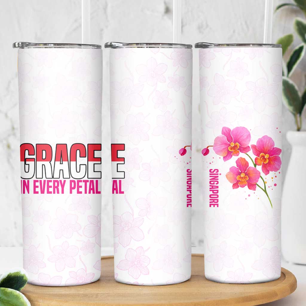 Singapore Skinny Tumbler with Orchid Flower Design and National Flag Motif