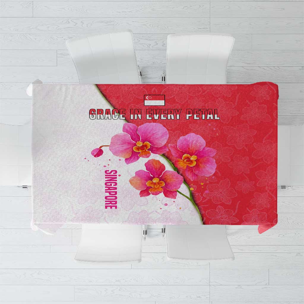 Singapore Tablecloth with Orchid Flower Design and National Flag Motif