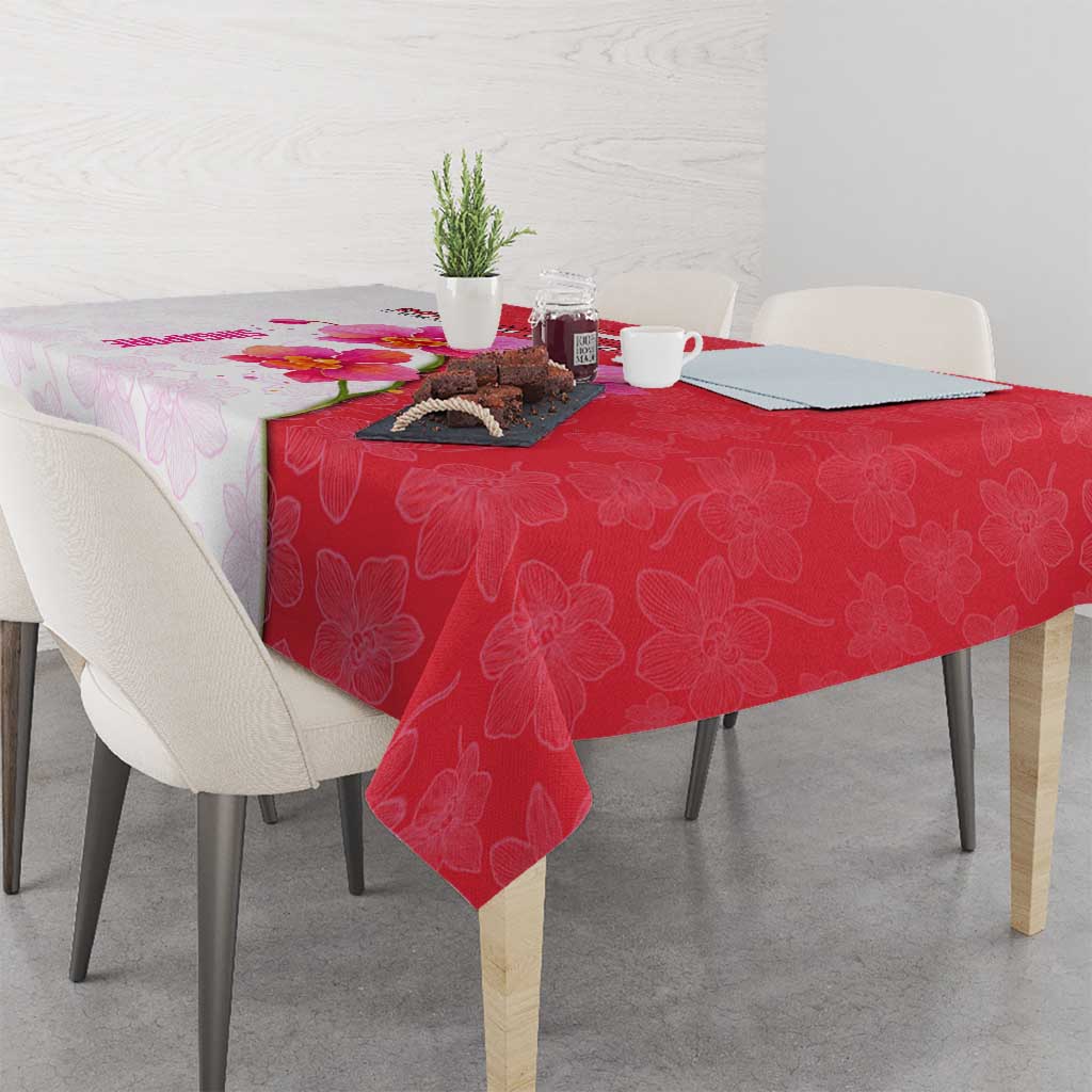 Singapore Tablecloth with Orchid Flower Design and National Flag Motif