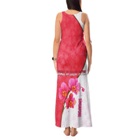 Singapore Tank Maxi Dress with Orchid Flower Design and National Flag Motif