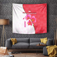 Singapore Tapestry with Orchid Flower Design and National Flag Motif
