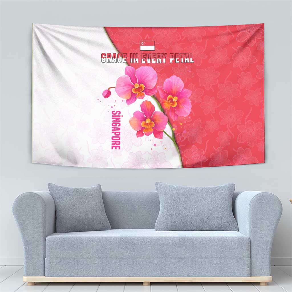 Singapore Tapestry with Orchid Flower Design and National Flag Motif