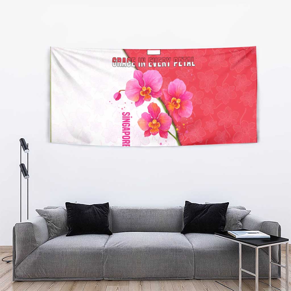 Singapore Tapestry with Orchid Flower Design and National Flag Motif