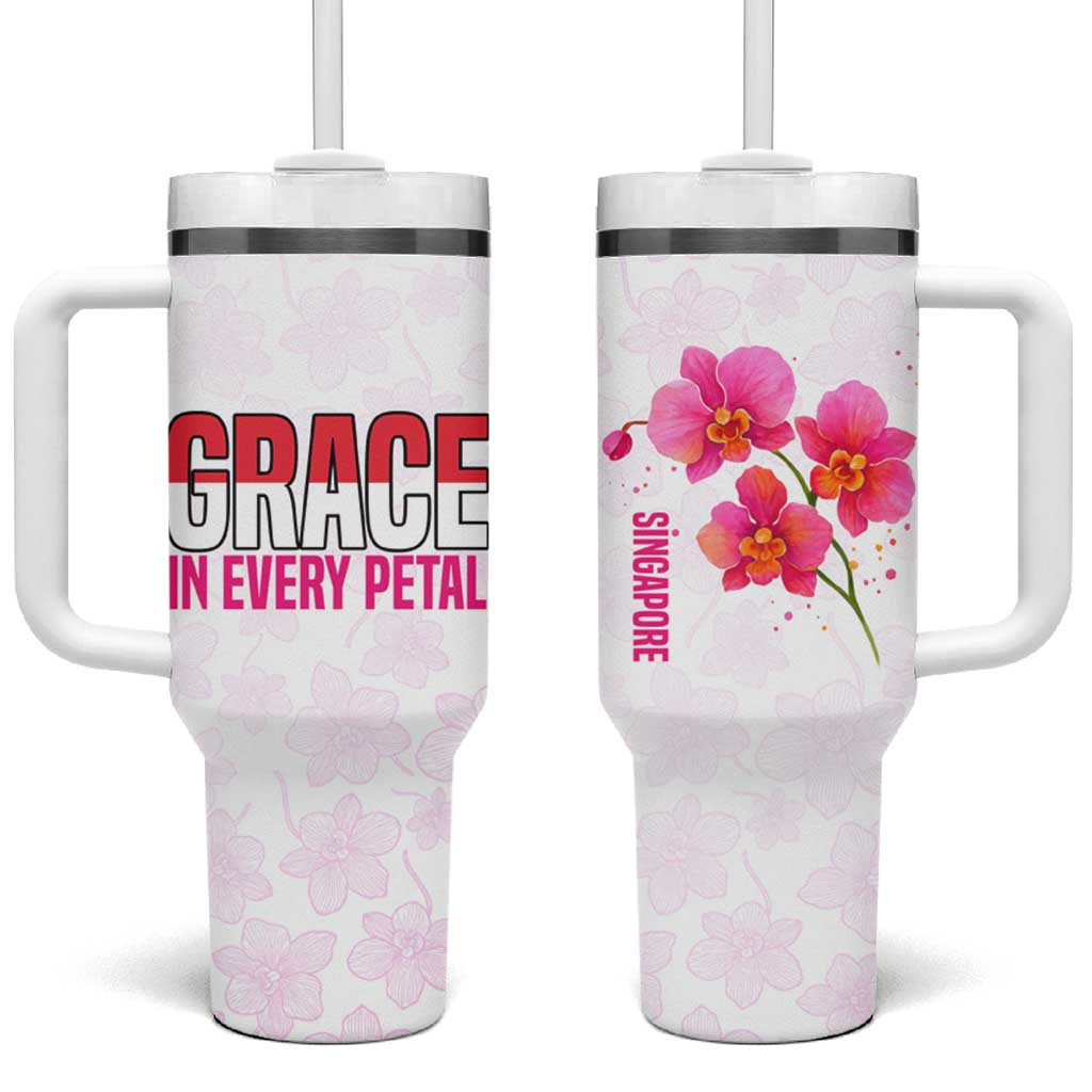 Singapore Tumbler With Handle with Orchid Flower Design and National Flag Motif