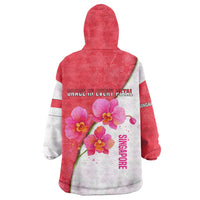 Singapore Wearable Blanket Hoodie with Orchid Flower Design and National Flag Motif