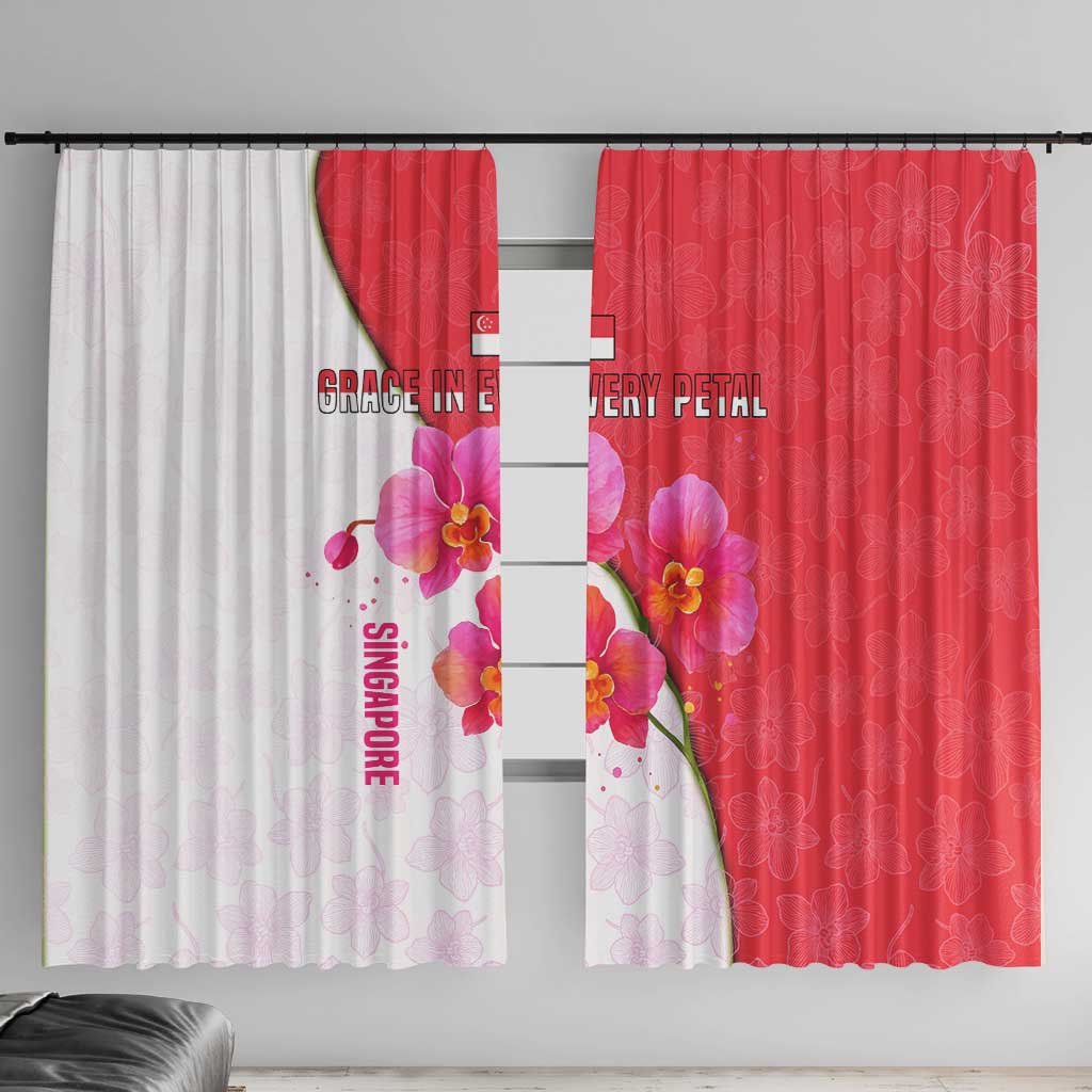Singapore Window Curtain with Orchid Flower Design and National Flag Motif
