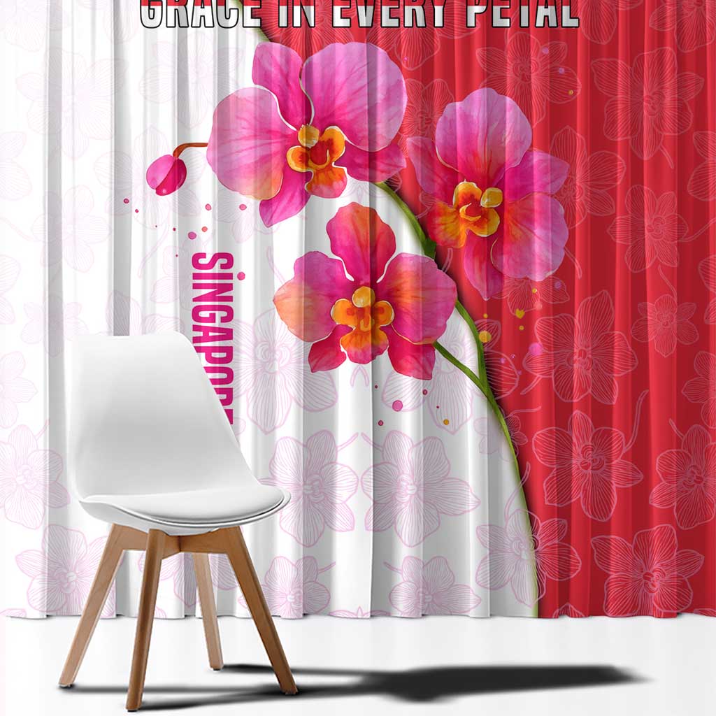 Singapore Window Curtain with Orchid Flower Design and National Flag Motif