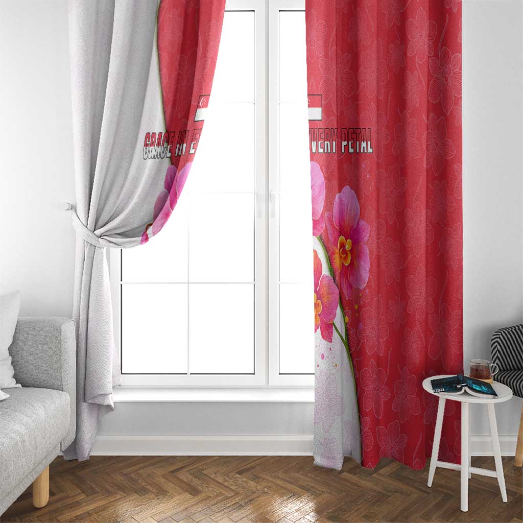 Singapore Window Curtain with Orchid Flower Design and National Flag Motif