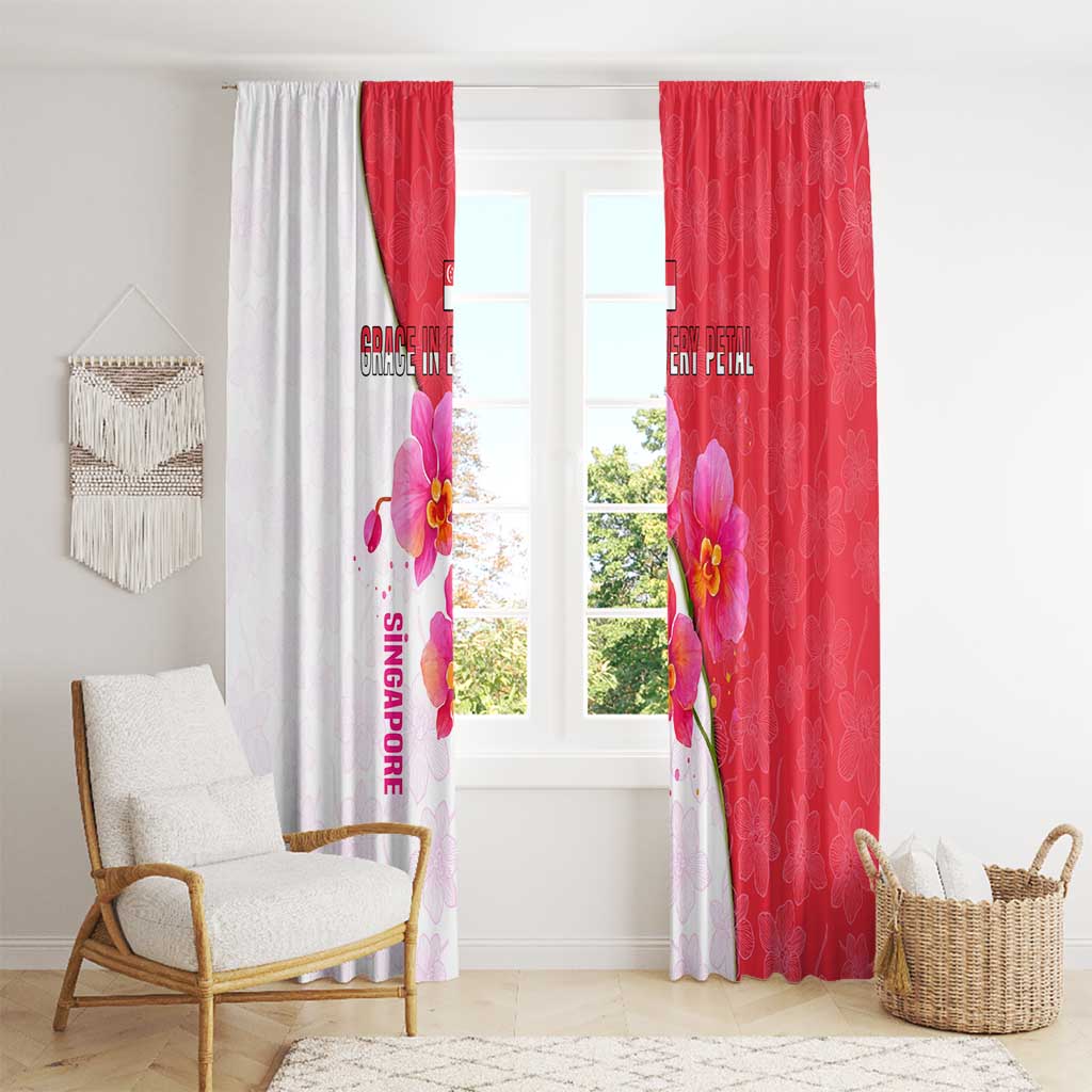 Singapore Window Curtain with Orchid Flower Design and National Flag Motif