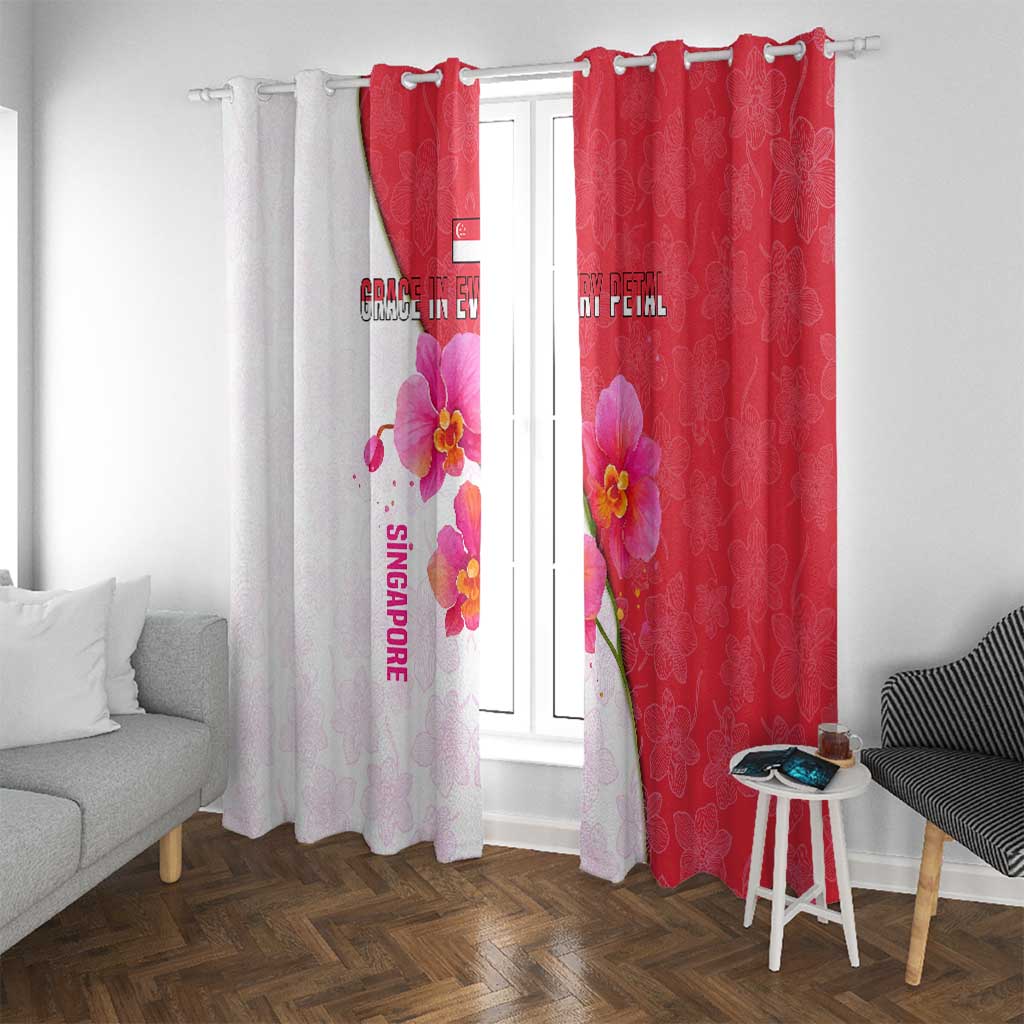 Singapore Window Curtain with Orchid Flower Design and National Flag Motif