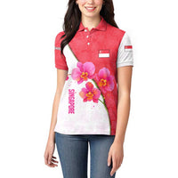 Singapore Women Polo Shirt with Orchid Flower Design and National Flag Motif