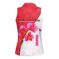 Singapore Women Sleeveless Polo Shirt with Orchid Flower Design and National Flag Motif