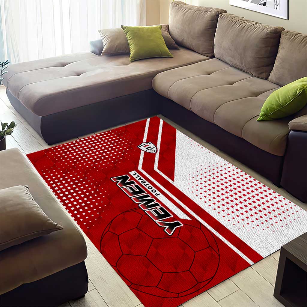 Yemen Football Area Rug with Red and White Flag Design