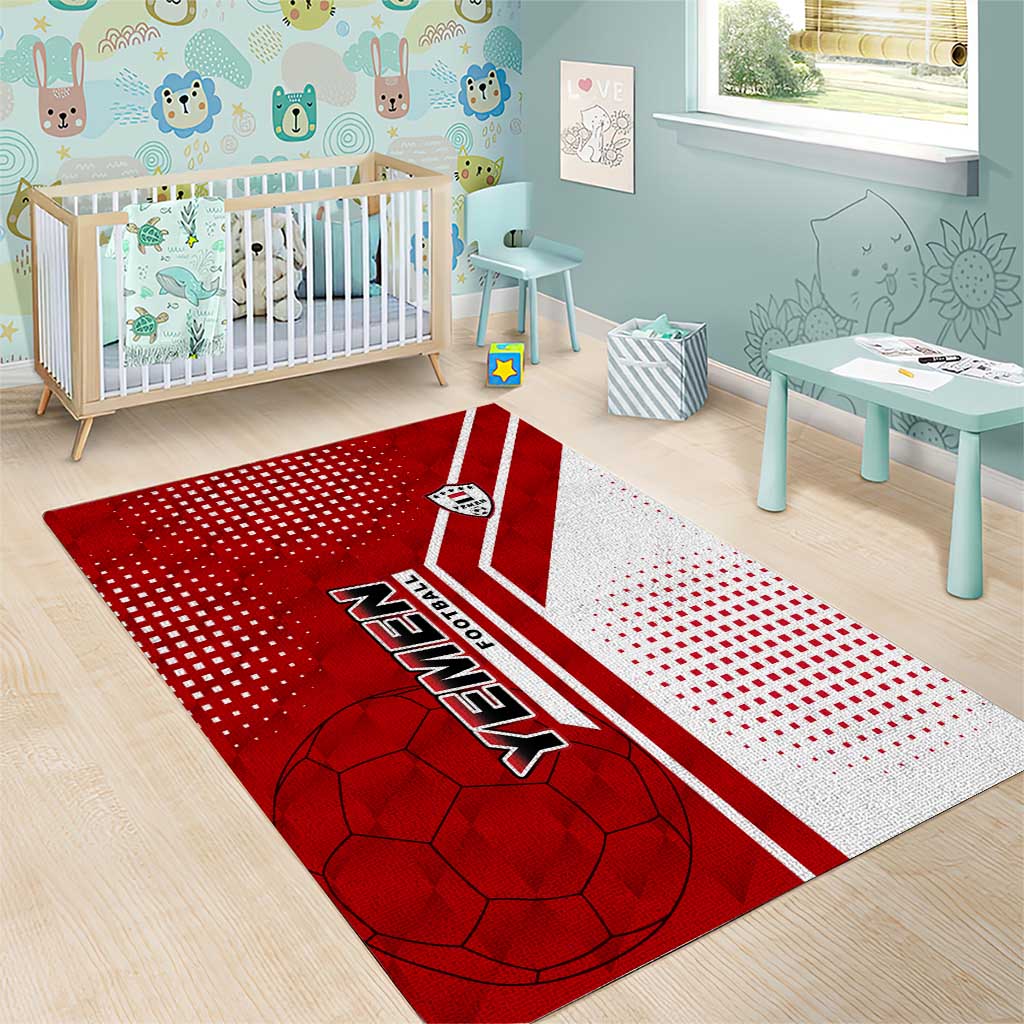 Yemen Football Area Rug with Red and White Flag Design