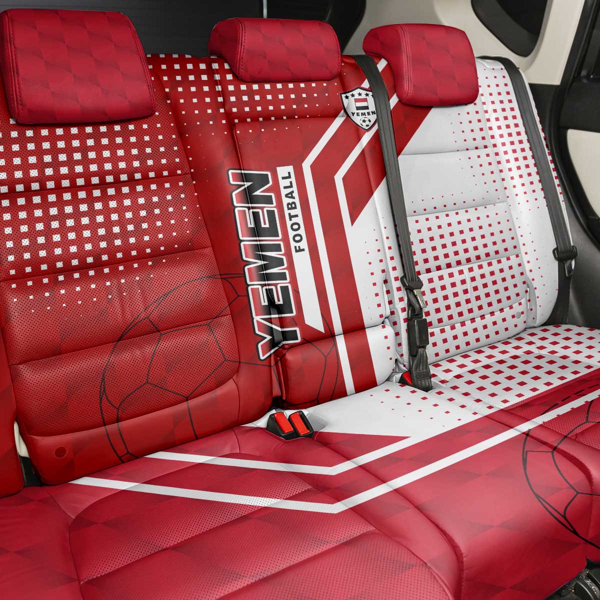 Yemen Football Back Car Seat Cover with Red and White Flag Design