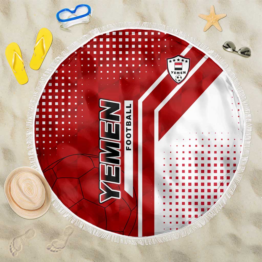 Yemen Football Beach Blanket with Red and White Flag Design