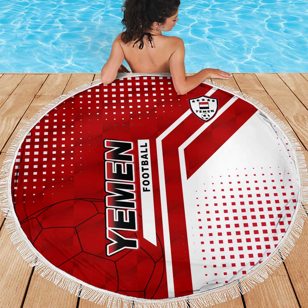 Yemen Football Beach Blanket with Red and White Flag Design