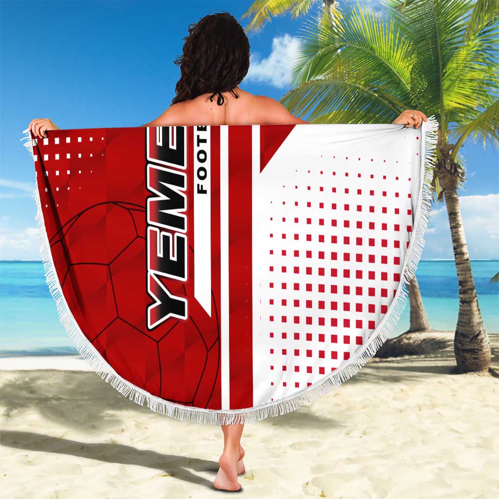 Yemen Football Beach Blanket with Red and White Flag Design