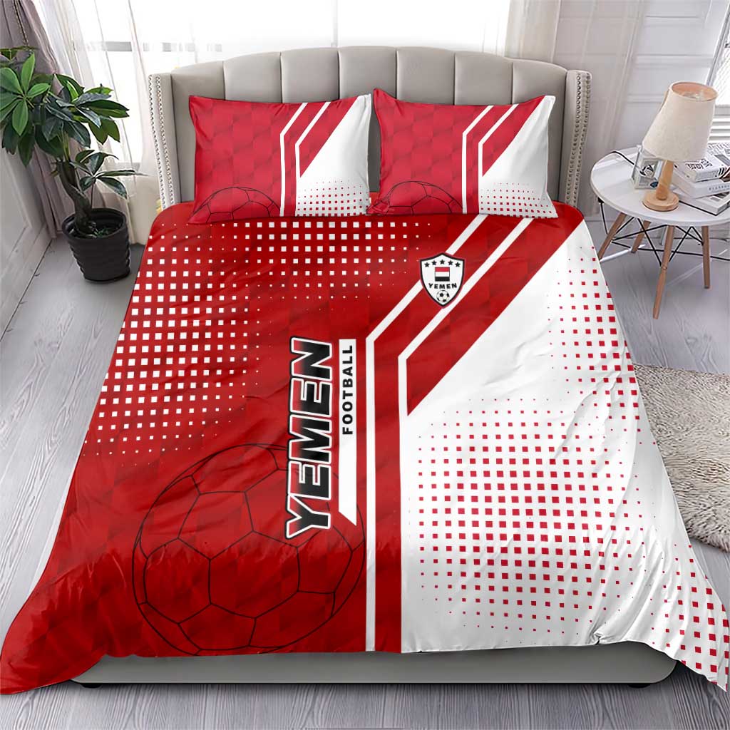 Yemen Football Bedding Set with Red and White Flag Design