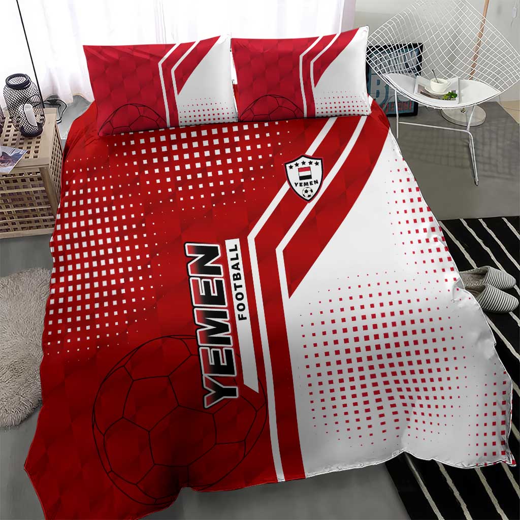 Yemen Football Bedding Set with Red and White Flag Design