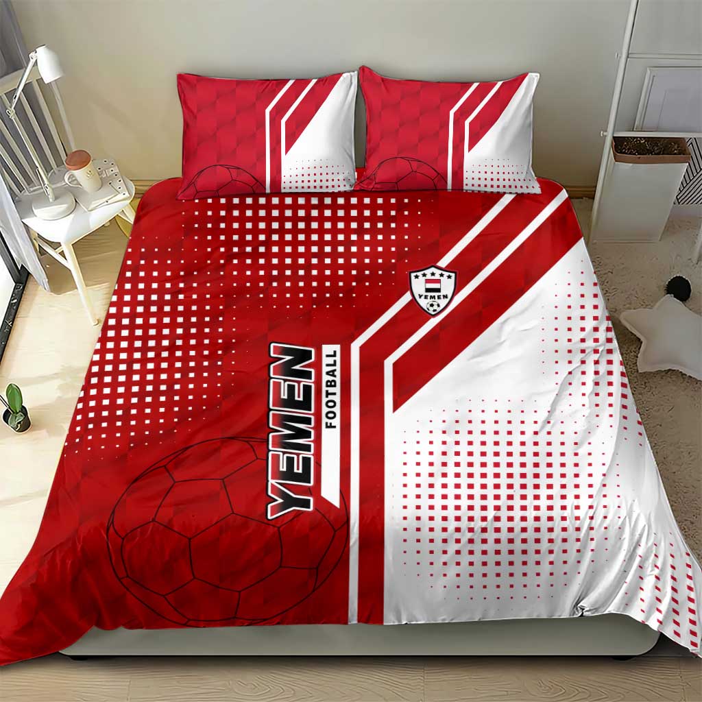Yemen Football Bedding Set with Red and White Flag Design