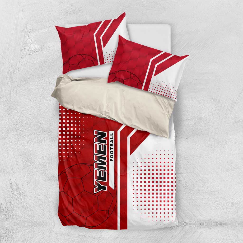 Yemen Football Bedding Set with Red and White Flag Design
